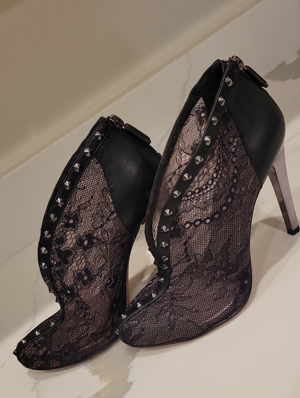 BGMG MAXAZRIA Black Lace Studded High Heel Booties SIZE 7